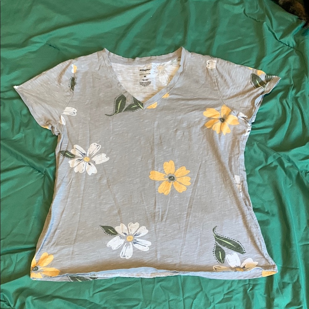 Floral Gray V-Neck Women's Top